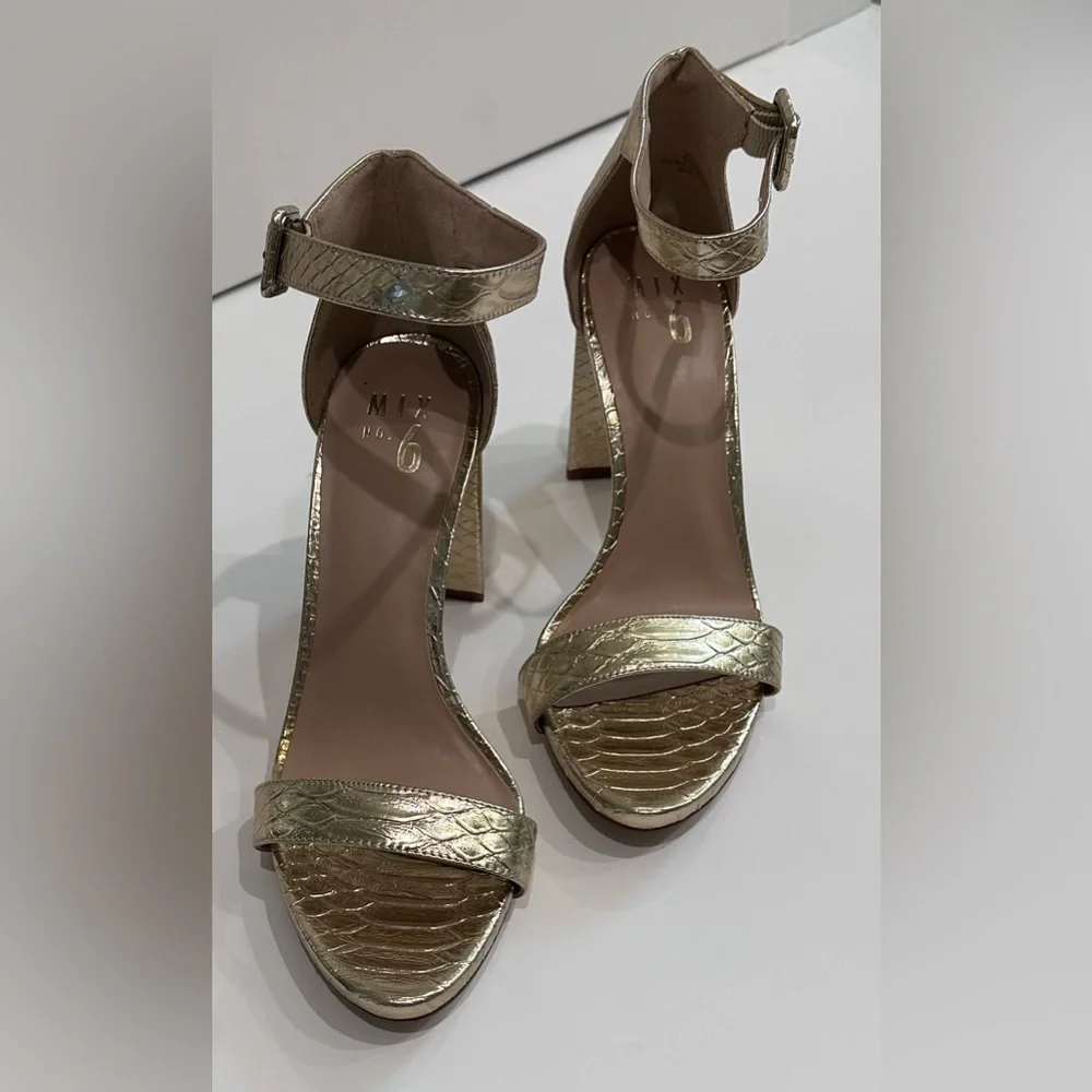 Mix No. 6 Gold Block Heel Sandals - Picture 2 of 12